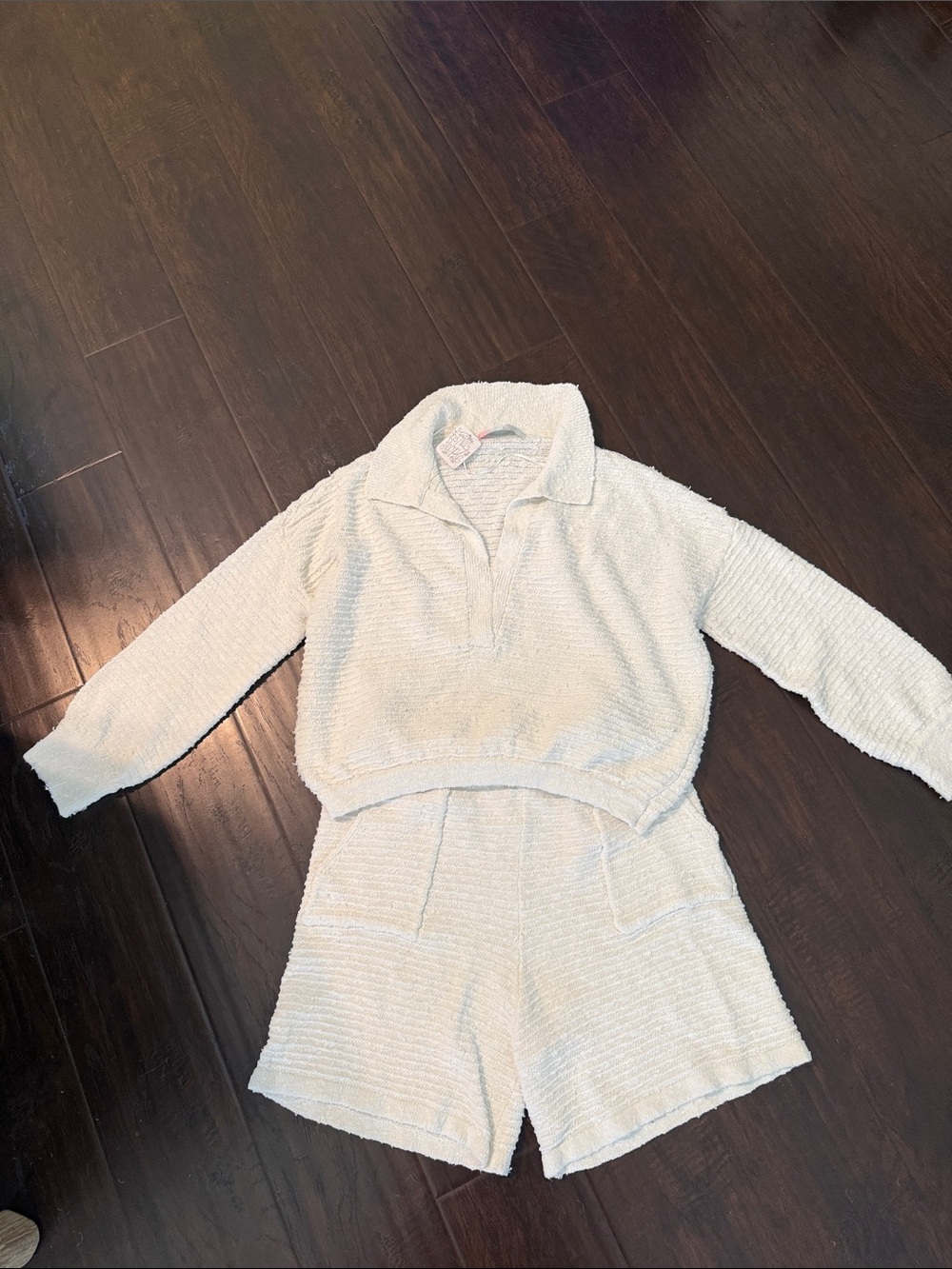 Free People Cream Cozy Collared Pullover & Shorts Set